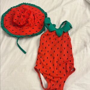 Watermelon-Themed Swimsuit and Hat Set